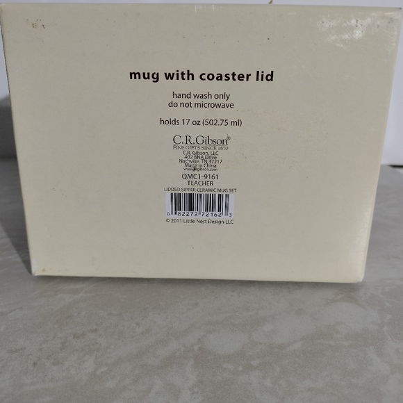 CR Gibson Lidded Sipper 17 oz Ceramic Mug Set Teaberry Design Teacher - Picture 5 of 5